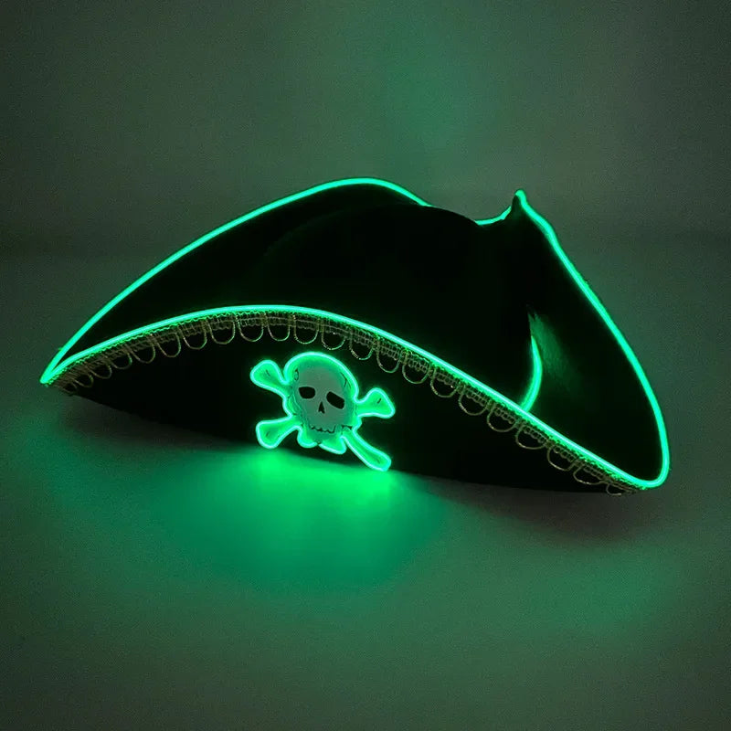 Halloween Cosplay Performance Costume Props Zombie Edge Pirate Boat Long Hat Led Glowing Skull Pirate Hat