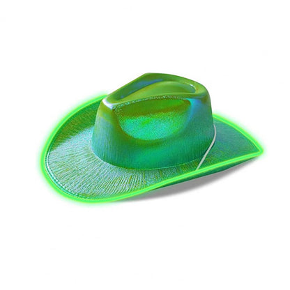 Bright Colors Cowboy Hat Wide Brim Hemming Windproof Rope Halloween Holographic LED Light Jazz Hat Fashion Accessories