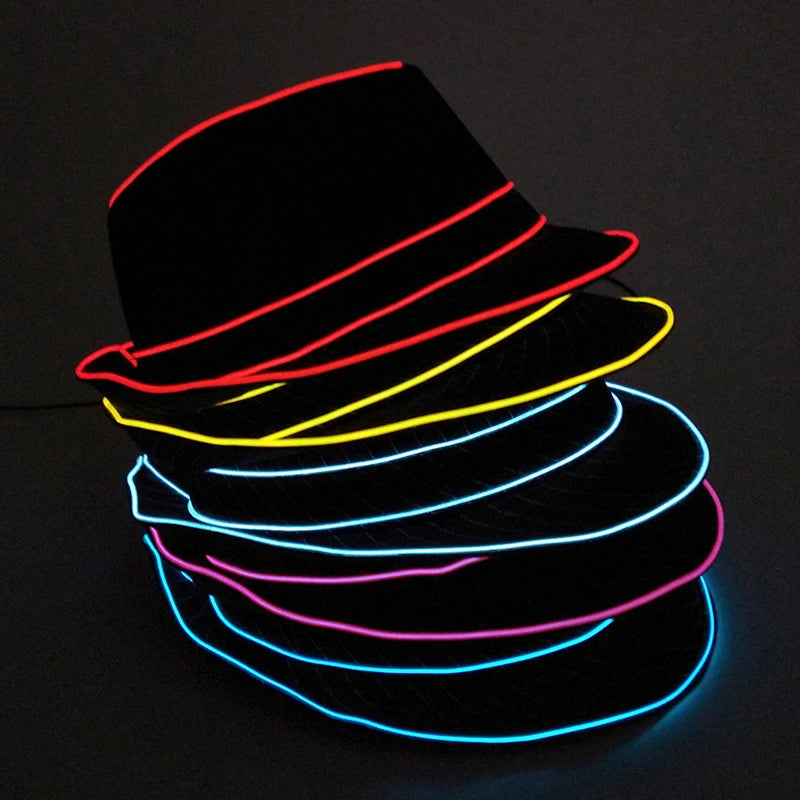 Luminous Fedora Hat Gentleman Performance Jazz Cap LED Glow Top Hat Birthday Wedding Christmas Halloween Party Costume Supplies