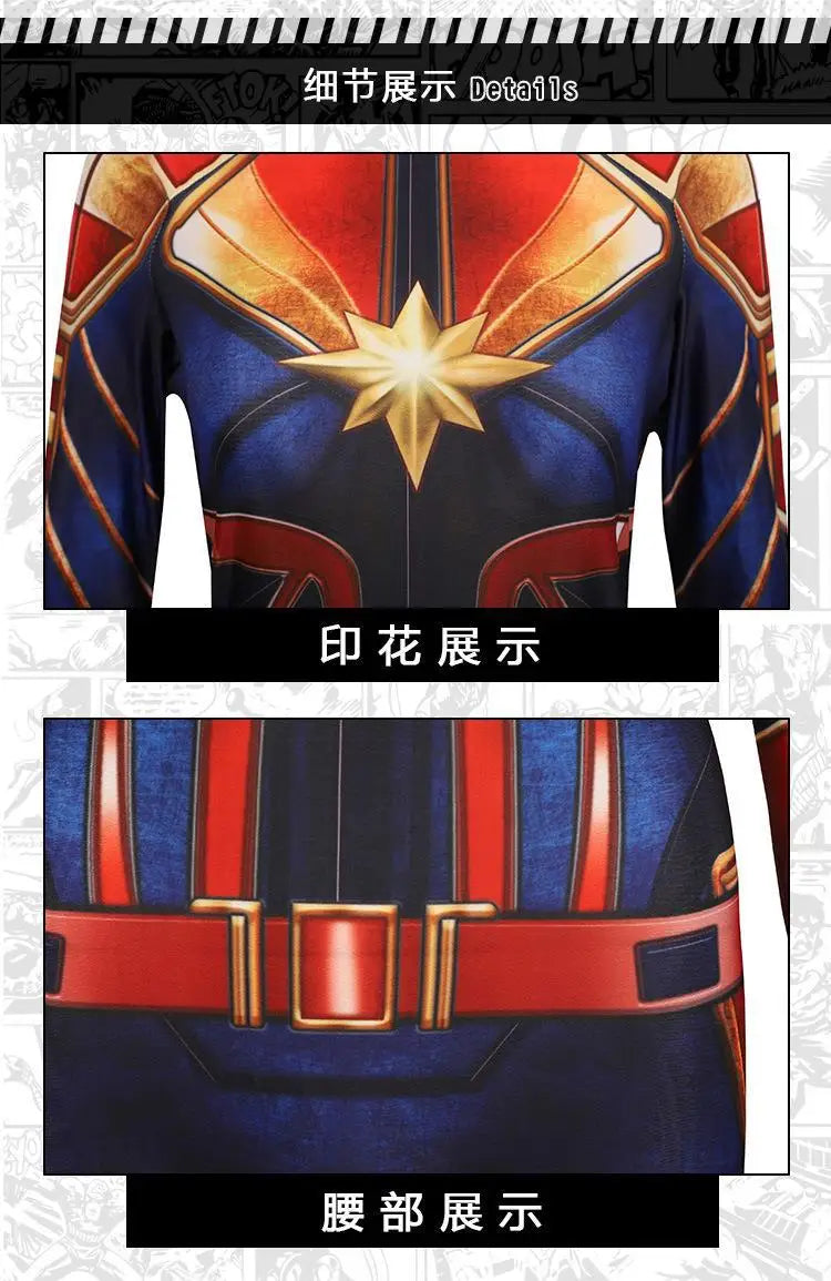 Superhero Captain Marvel Cosplay Costume Movie The Avengers Cosplay Bodysuit Jumpsuit Halloween Costume for Kids Adult