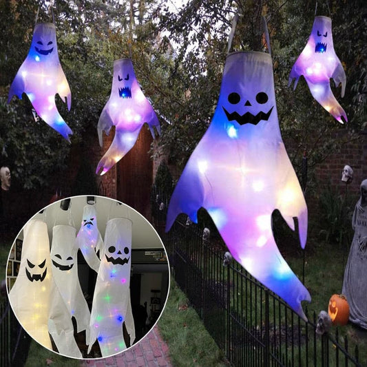 Large LED Halloween Outdoor Light Hanging Ghost Halloween Party Dress Up Glowing Spooky Lamp Horror Props Home Bar Decoration