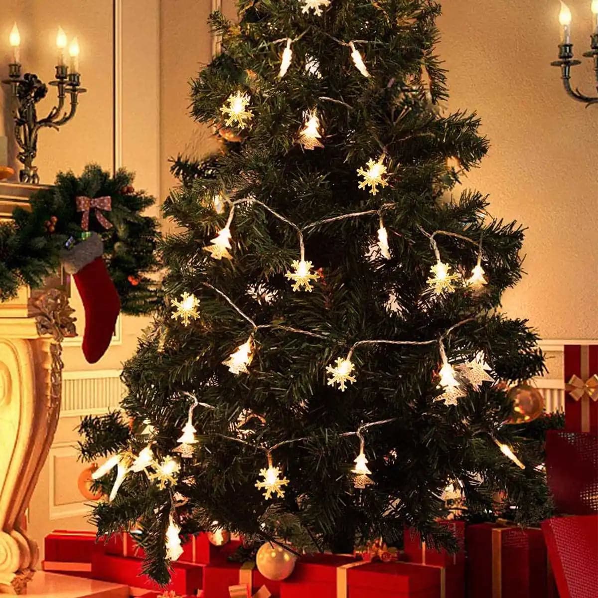 Christmas Tree Snowflake LED String Lights Xmas Tree Decor Fairy Lighting Strings Pendant Ornaments For Home Party New Year 2024