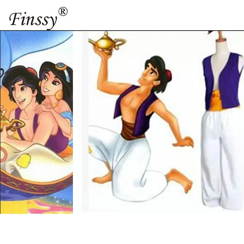 Adult Aladin Cosplay Costume Halloween Carnival Men's Clothing Including plastic Magic Lamp Size S-2XL