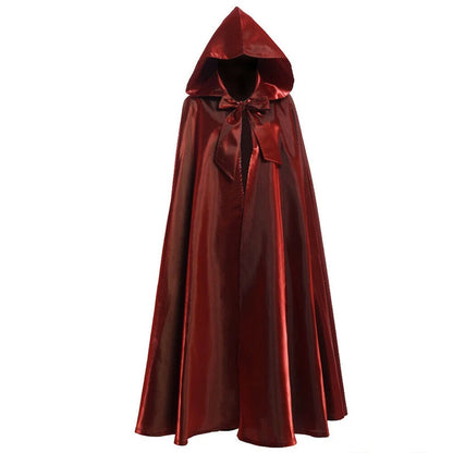 Halloween Witch Wizard Cosplay Costume Hood Cloak Adult Kids Satin Medieval Cape Shawl Vampire Devil Cosplay Clothing Long Robe