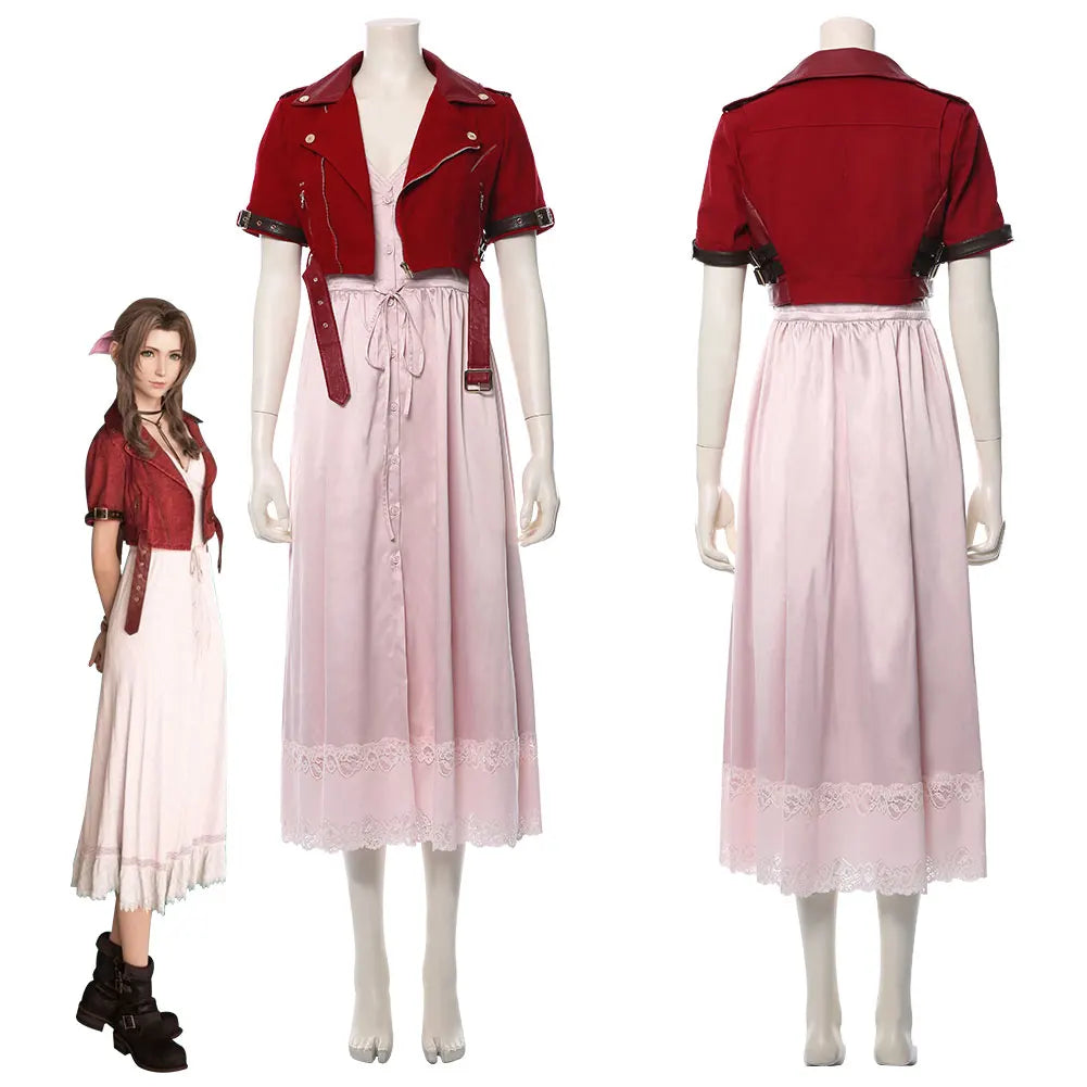 Final Fantasy VII Cosplay Costume Aerith Gainsborough Jacket Dress Outfits Women Halloween Party Clothes For Ladies Role Play