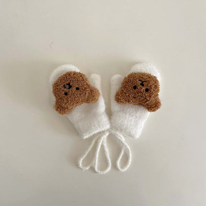 1-4Y Cartoon Bear Baby Mittens Winter Warm Kids Baby Girl Gloves Knitted Children Toddler Thick Teething Mitten Handschoen