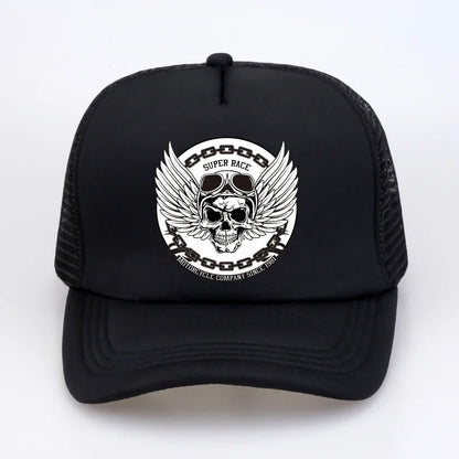 SUPER RACE Motorcycle men Baseball cap Punk Skull Moto Racing car Dad hat Summer Off-road racing mesh Breathable hat snapback