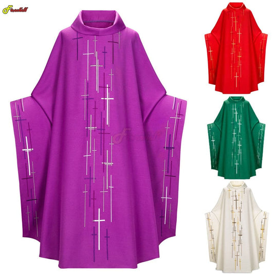 Men Women Medieval Retro Priest Monk Long Gown Cosplay Costume Cross Print Muslim Missionary Cloak Cape Halloween Party Robe