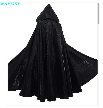 Halloween Witch Wizard Cosplay Costume Hood Cloak Adult Kids Satin Medieval Cape Shawl Vampire Devil Cosplay Clothing Long Robe