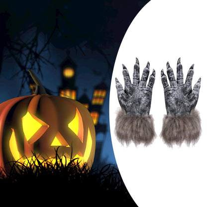 Pair Halloween Wolf Gloves Werewolf Costume Mittens Gift Claw Gloves Paws Gloves for Carnival Props Dress up Role Play Unisex