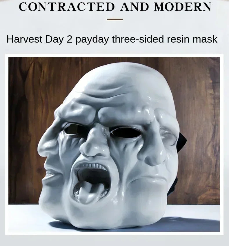 2024 Newest Hot New Creative Ghost Face Hollywood Harvest Day 2Payday Three Faced Resin Mask Halloween Horror Role Playing