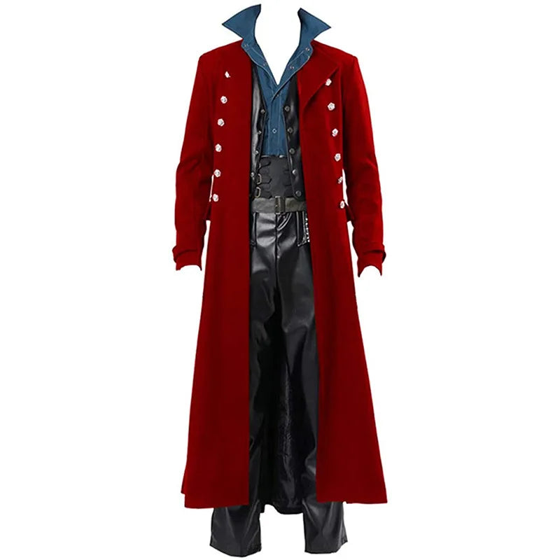 Men Vintage Medieval Costumes Steampunk Gothic Black Long Jacket Coat Vampire Cosplay Pirate Halloween Outfit Men's Trenchcoat