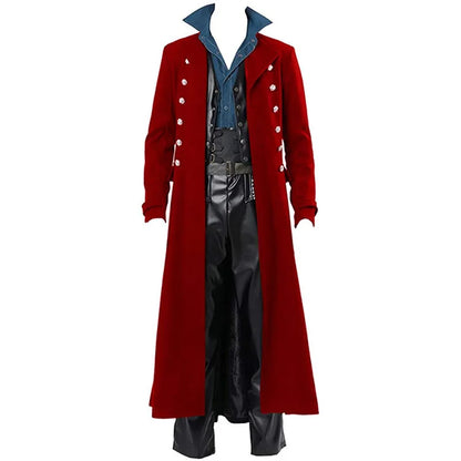 Men Vintage Medieval Costumes Steampunk Gothic Black Long Jacket Coat Vampire Cosplay Pirate Halloween Outfit Men's Trenchcoat