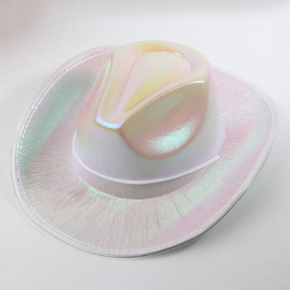 Bright Colors Cowboy Hat Wide Brim Hemming Windproof Rope Halloween Holographic LED Light Jazz Hat Fashion Accessories