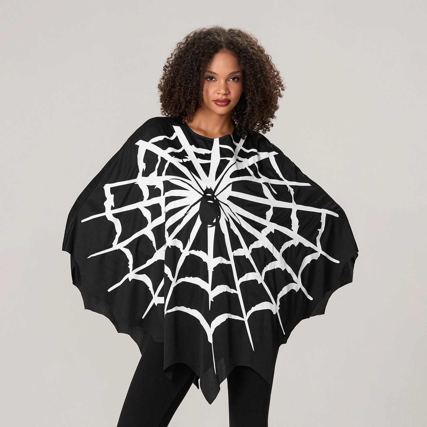 Adults Spider Web Print Cape Funny Halloween Costumes Party Cosplay Poncho Tops Clothes for Unisex Women Men