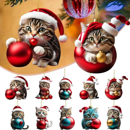 Christmas Tree Cat Pendant 2D Acrylic Christmas Cat Hanging Decoration Funny Christmas Cat Ornaments  Party Decor Props