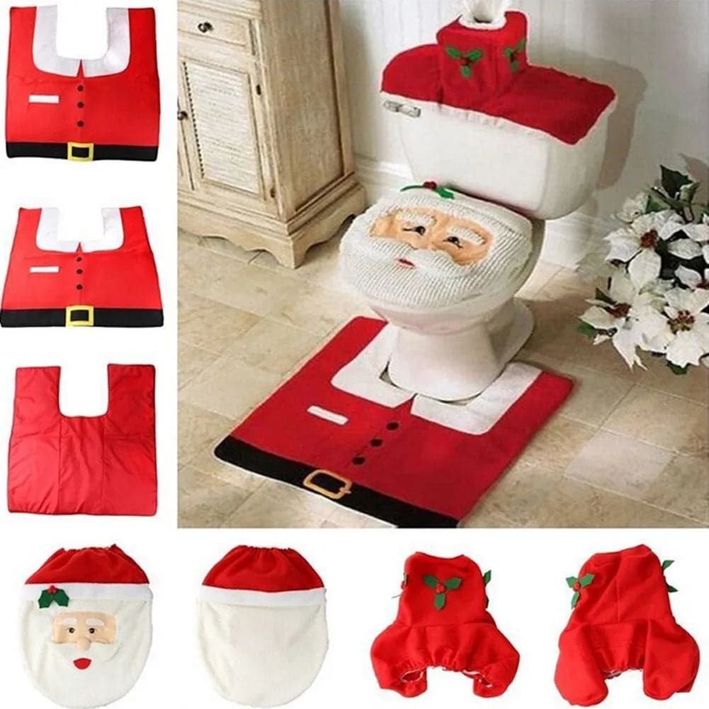 New Cute Christmas Toilet Seat Covers Creative Santa Claus Bathroom Mat Xmas Supplies for Home New Year Navidad Gift Decor 2024