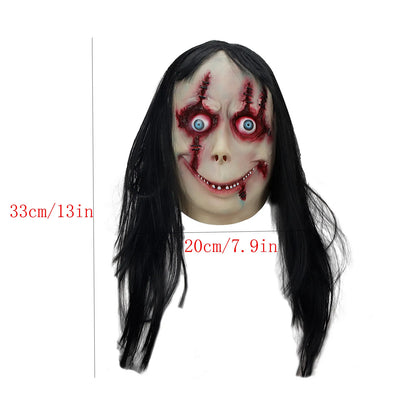 1PCS Mask for Adult Horror Devil Mask with Long Hair Scary Headgear Halloween Creepy Cosplay Party Female Face Covering Props