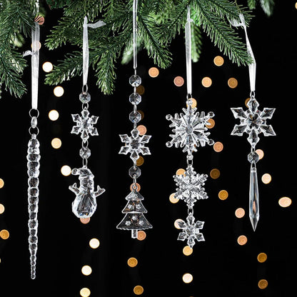 1Pcs Acrylic Christmas Snowflake Simulation Ice Pendants Xmas Tree Hanging Ornament Winter Party Christmas New Year Decoration