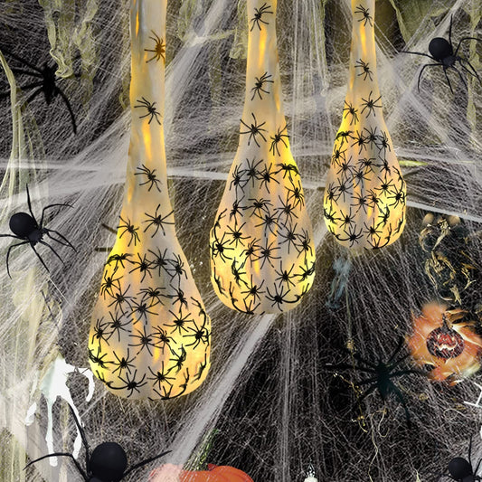Halloween Hanging Spider Egg Sacs with Lights, Realistic Spiders Haunted House Props for Indoor Outdoor Halloween Party Decor