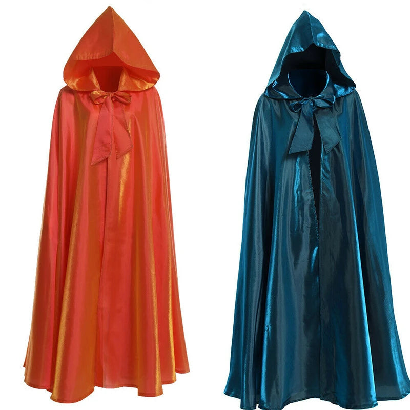 Halloween Witch Wizard Cosplay Costume Hood Cloak Adult Kids Satin Medieval Cape Shawl Vampire Devil Cosplay Clothing Long Robe