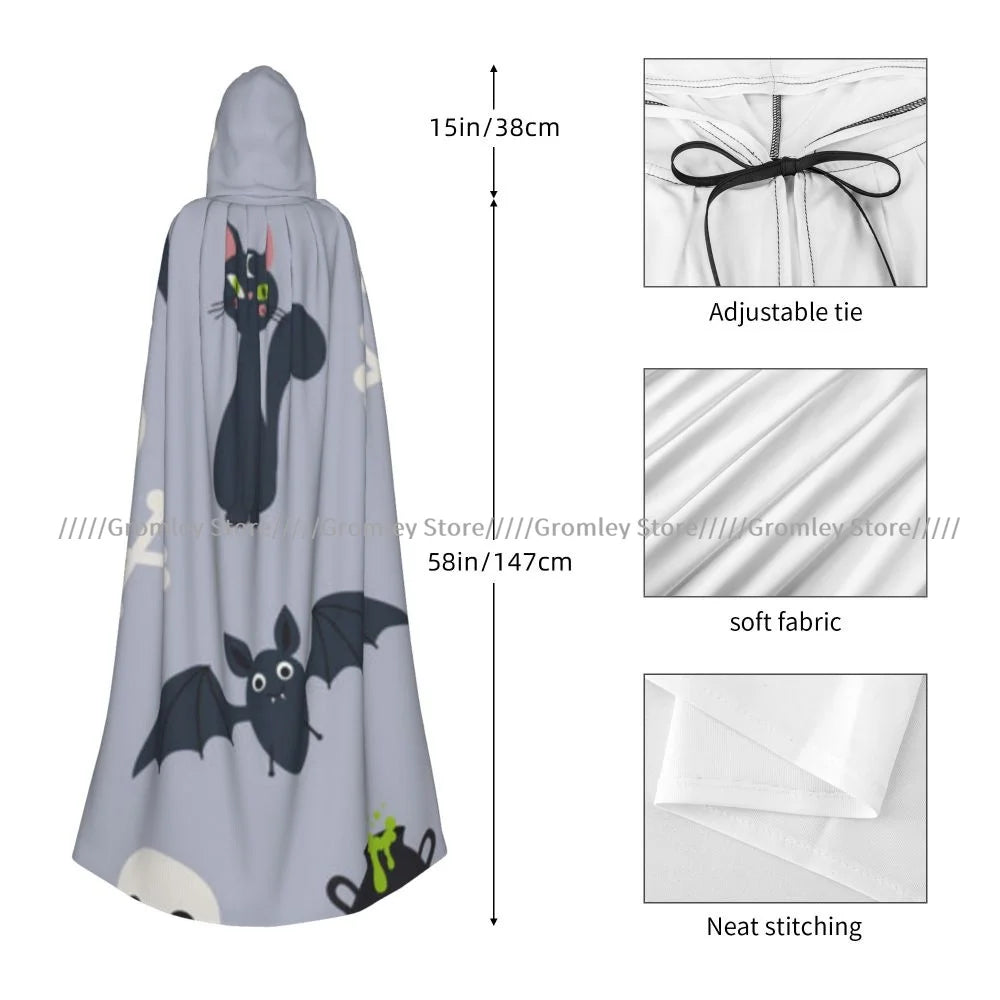 Unisex Halloween Cloak Funny Psychedelic Bats Cape Hooded Medieval Costume Witch Wicca Vampire