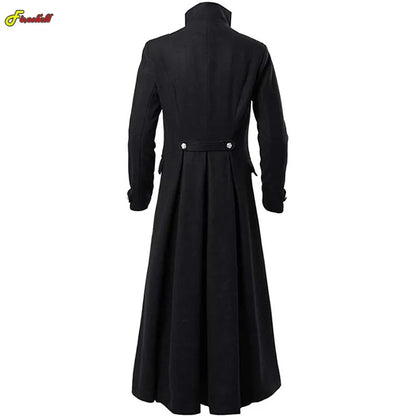 Men Vintage Medieval Costumes Steampunk Gothic Black Long Jacket Coat Vampire Cosplay Pirate Halloween Outfit Men's Trenchcoat