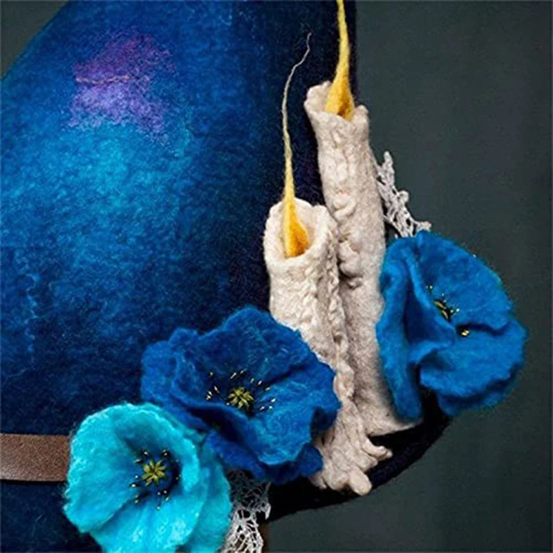 Witch Hat Halloween Felt Hat With Spider Web Flower Witch Lace Hat Costume Accessory Masquerade Cosplay Costume Head Decoration