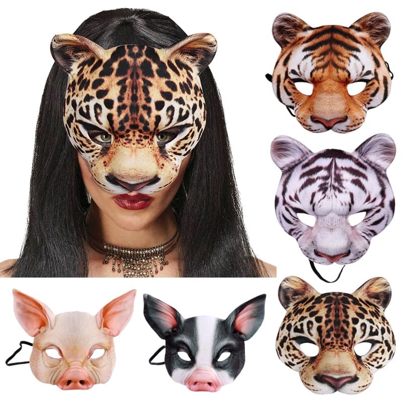 3D Animal Mask Halloween Masquerade Ball Masks Tiger Pig Half Face Mask Party Carnival Fancy Dress Costume Props