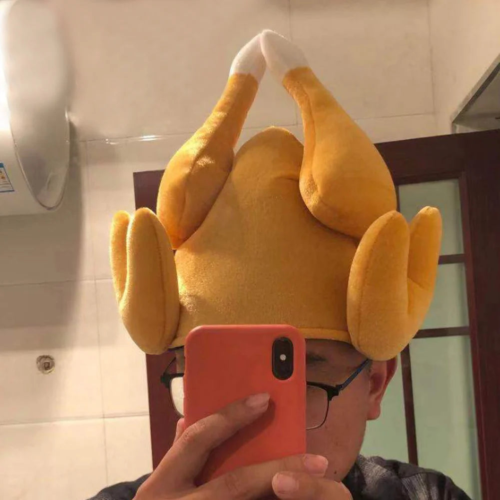 Funny Adult Hat Roasted Turkeys Hat Can/Can't Move Chicken Leg Hat Short Plush Party Holiday Costume Hat For Halloween Christmas