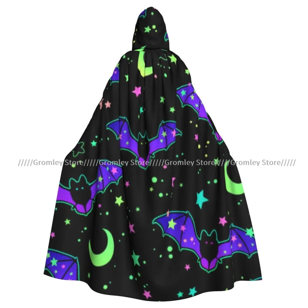 Unisex Halloween Cloak Funny Psychedelic Bats Cape Hooded Medieval Costume Witch Wicca Vampire