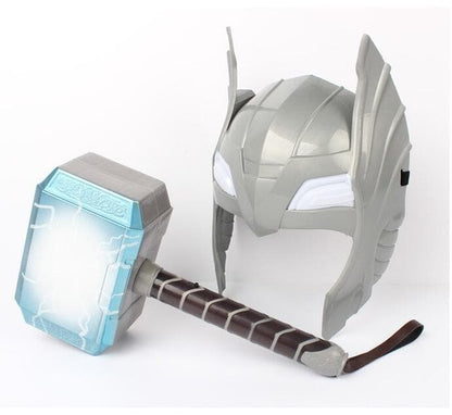 Cosplay hero Thor LED light luminous sounding Helmet mask Weapon hammer quake Cloak clothes sets model toy Costume party gift