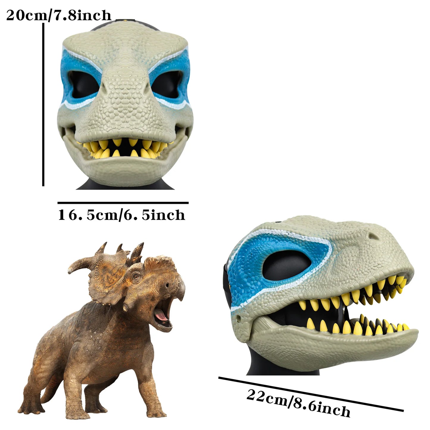 3D Dinosaur Mask Lifelike Raptor Dino Moving Jaw Dinosaur Mask High Quality PVC Headwear Halloween Children Toy Carnival Gift