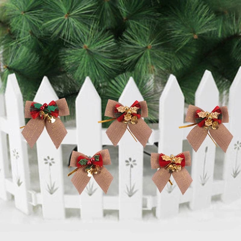 Christmas Bow Decoration Iron Bells Home Room Xmas Tree Wreath Hanging Accessories Festival Party Garden Outdoor Ornament