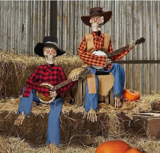 Halloween Animated Banjo Skeletons Skull Guitar
