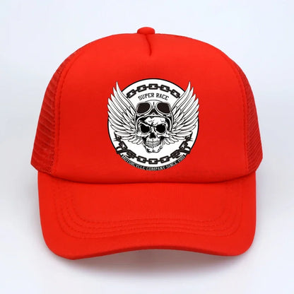 SUPER RACE Motorcycle men Baseball cap Punk Skull Moto Racing car Dad hat Summer Off-road racing mesh Breathable hat snapback