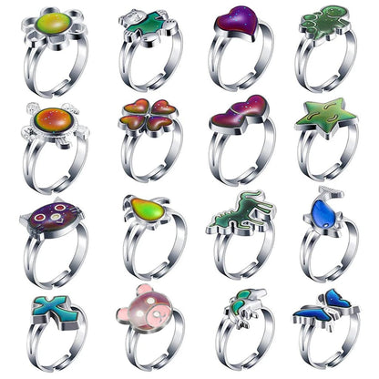 Kiss Jewelry Colorful Cute Cartoon Animal Plants Heart Temperature Sensitive Color Changing Rings for Women Fashion Punk Ring