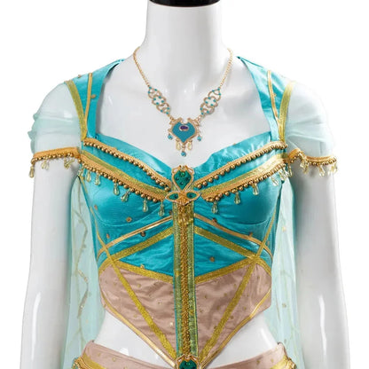 The Movie Aladdin Cosplay Princess Cosplay Jasmine Naomi Scott Green Blue Dress Costume Adult Women Female Halloween Carnival