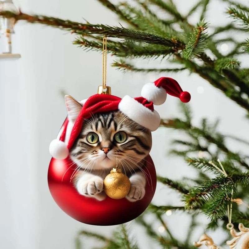 Christmas Tree Cat Pendant 2D Acrylic Christmas Cat Hanging Decoration Funny Christmas Cat Ornaments  Party Decor Props