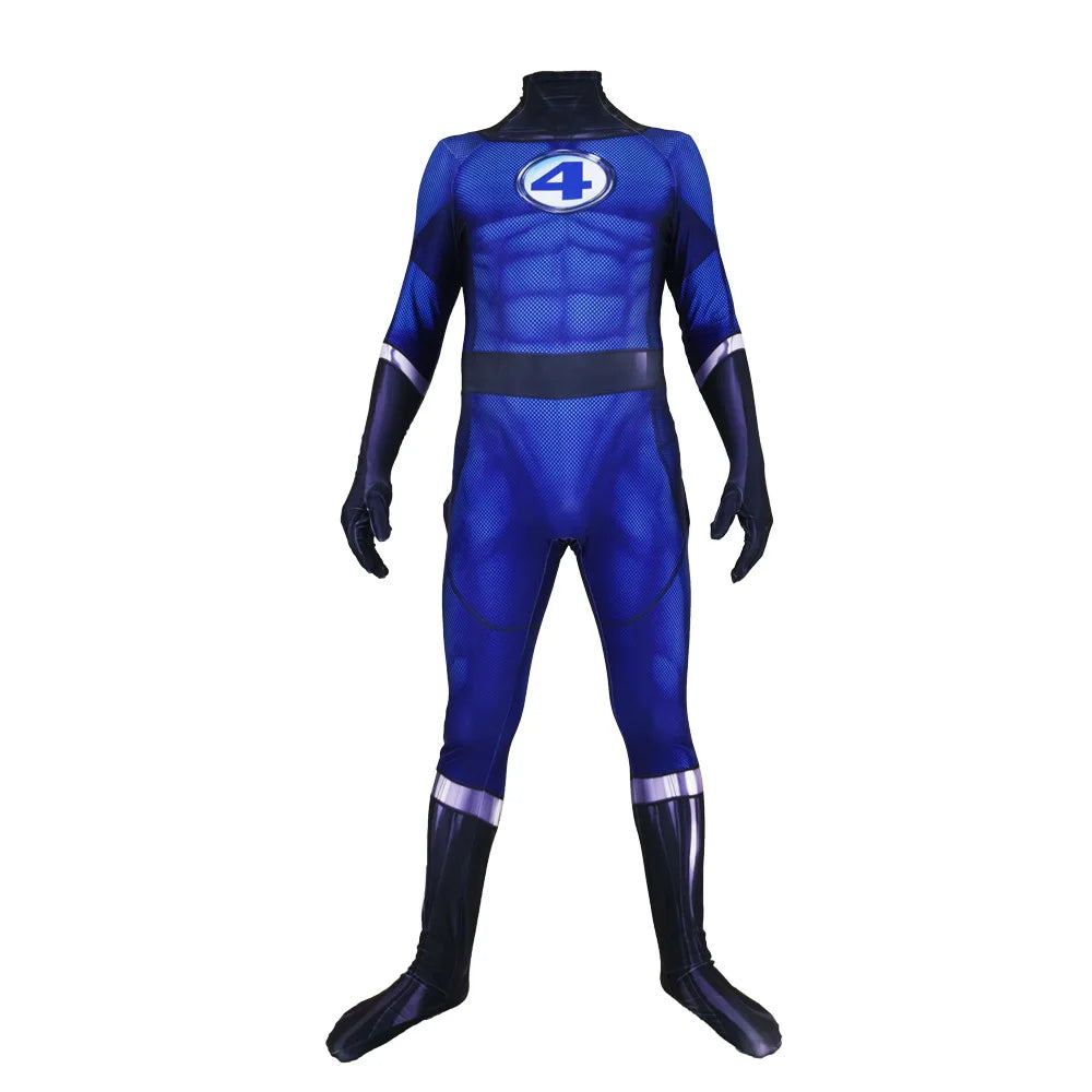 Adults Kids Fantastic Four Cosplay Costume Boys Men Zentai Catsuits Anime Mr. Fantastic Superhero Halloween Bodysuit