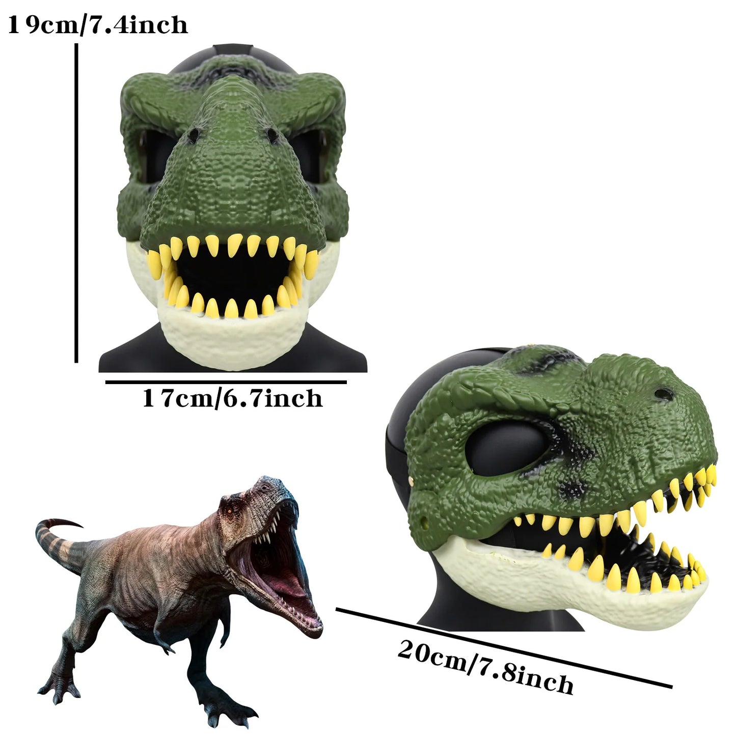 3D Dinosaur Mask Lifelike Raptor Dino Moving Jaw Dinosaur Mask High Quality PVC Headwear Halloween Children Toy Carnival Gift