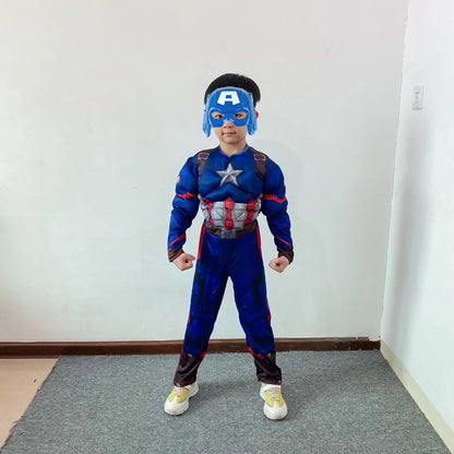 Captain America Costume Superhero Captain America Cosplay Muscle Costumes Jumpsuit Shield Suit Halloween Clothes