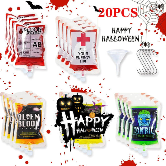 20 Pack Halloween Fake Blood Bags: Reusable Cosplay Props