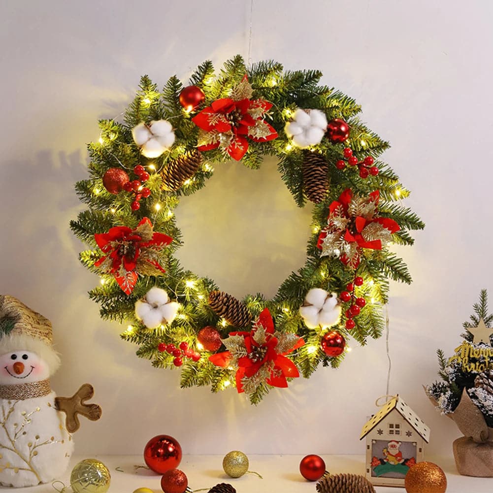 LED Light Christmas Wreath for Front Door Champagne Gold Window Wall Door Home Decorations Christmas Garland Ornament Navidad
