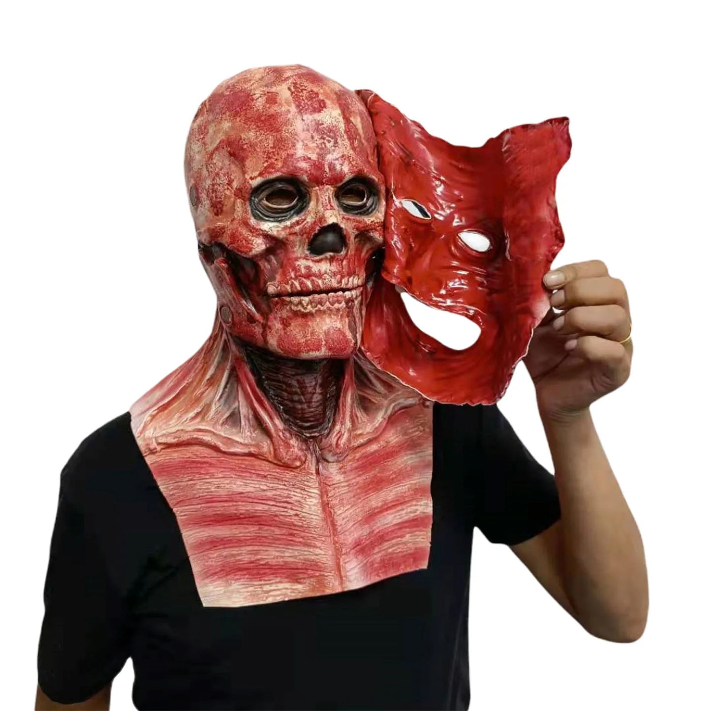 2024 New Halloween Double Rip Mask Bloody Scary Skeleton Latex Mask Scary Cosplay Party Mask Halloween Prop