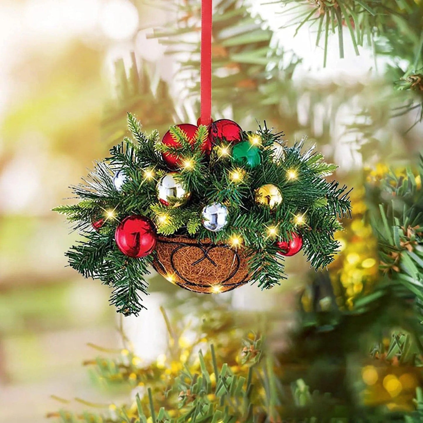 Artificial Hanging Flower Basket Christmas Pendant 2D Green Red Wreath Plant Xmas Tree Ornaments Merry Christmas Decoration Noel