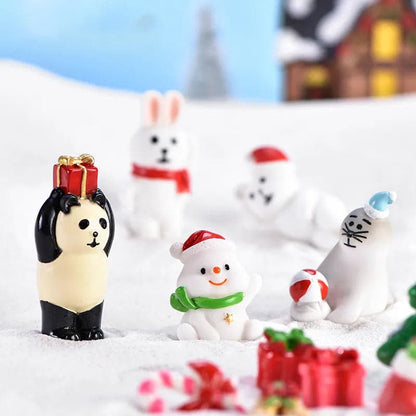 Mini Resin Christmas Santa Snowman Figurine Micro Landscape Model Diy Miniature Garden Figurine New Year Home Ornament Decor
