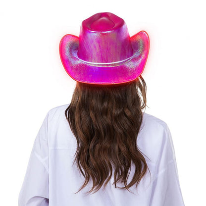 Bright Colors Cowboy Hat Wide Brim Hemming Windproof Rope Halloween Holographic LED Light Jazz Hat Fashion Accessories