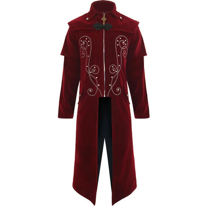 Adult Medieval Detective Cosplay Costume Wine Red Vampire Medieval Trenchcoat Renaissance Noble Steampunk Jacket