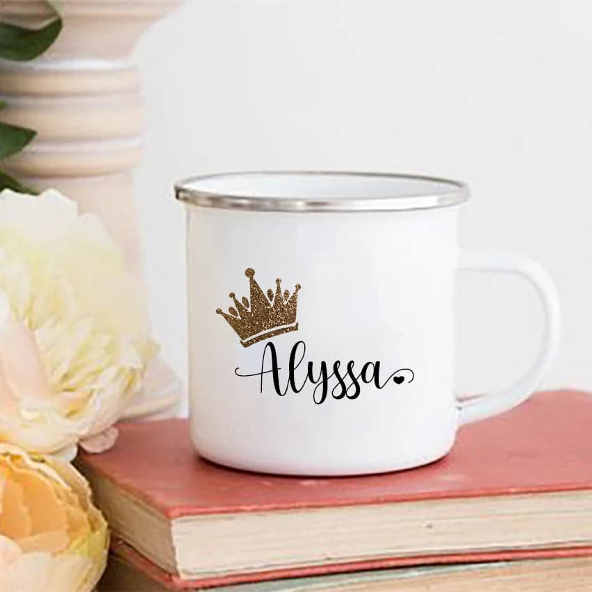 Personalized Crown Coffee Mug - Custom Enamel Mugs